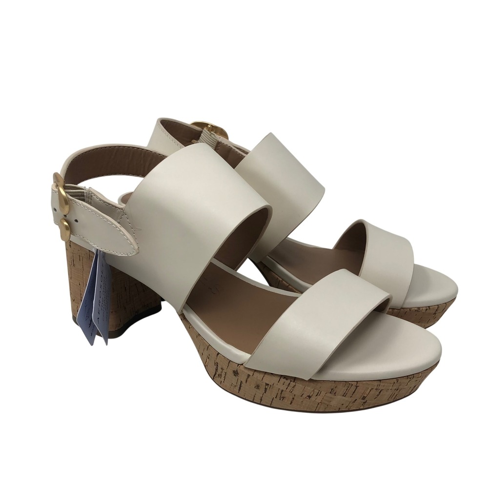 Aerosoles Platform Sandals Womens 9 Cream Cork Block Heel Stitch N Turn Vanilla